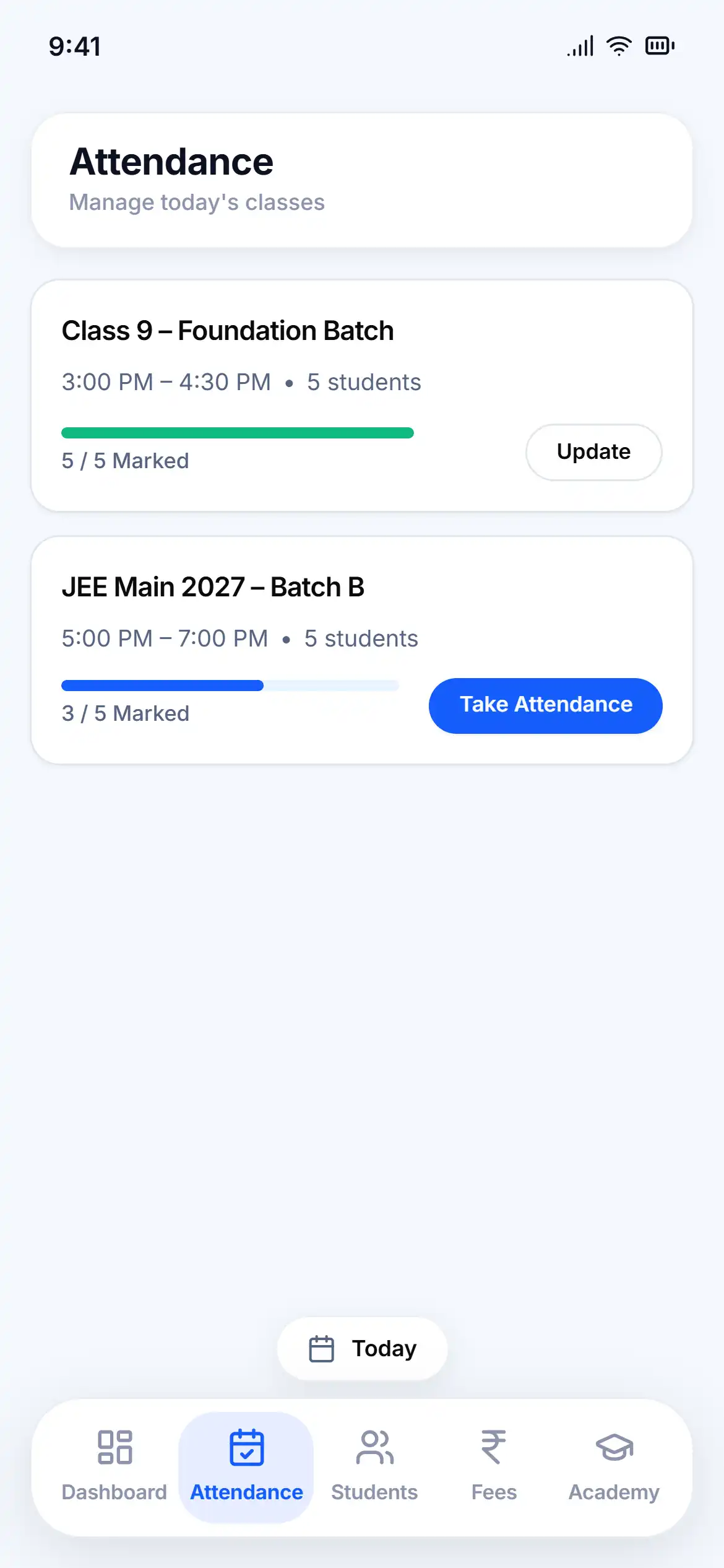 GuruDesk attendance history view